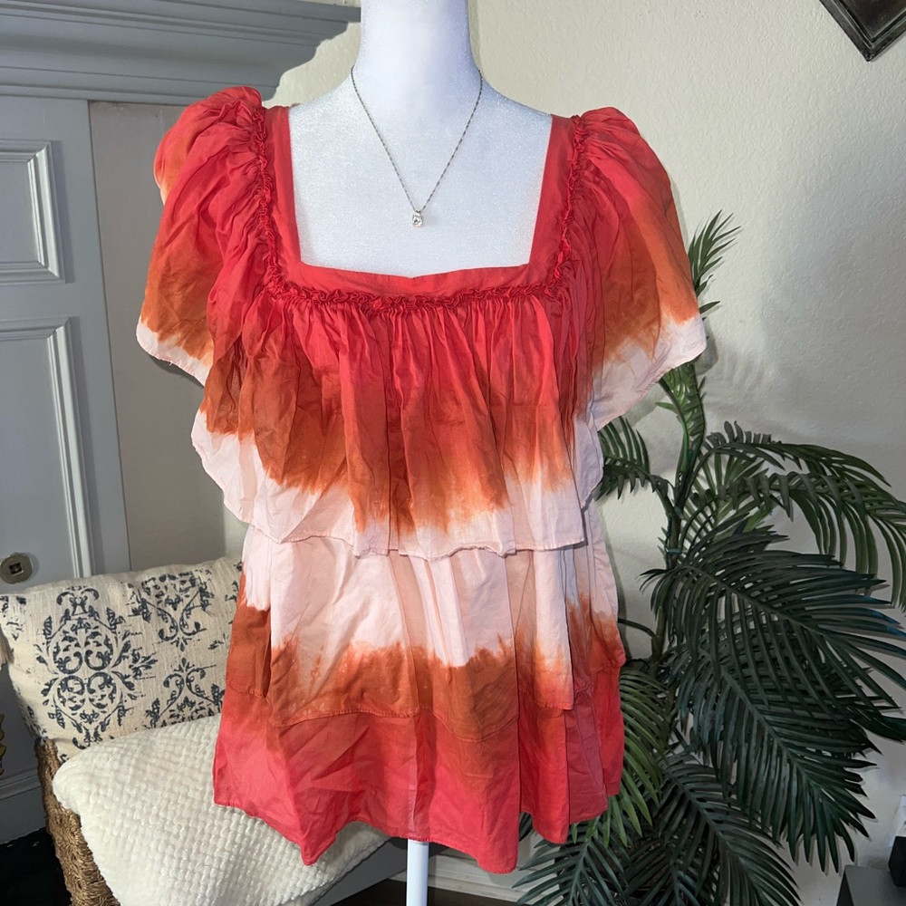 LaRok Sunset ombre, Tie Dye 100% Cotton Flowy Top Size M